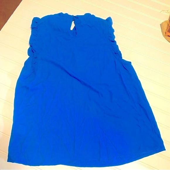 Women’s Medium Royal Blue Ruffled Sleeves and Neck Keyhole Back Dress Blouse EUC - Picture 4 of 6